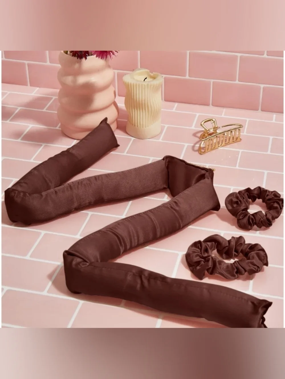 Chocolate XL Satin Heatless Curling Set BRAND NEW IN UNOPENED BOX - Picture 3 of 5